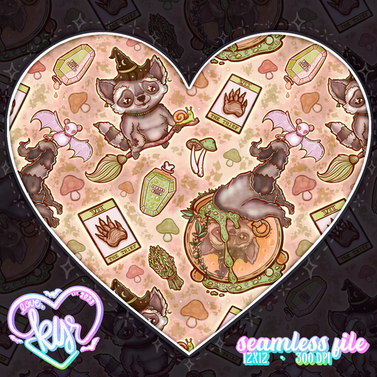 Cottagecore Raccoon Rituals Seamless File